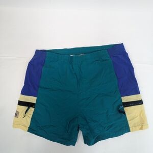 Vintage 90's swim trunks turquoise and tan 4 Inch Inseam large   [sku#130]